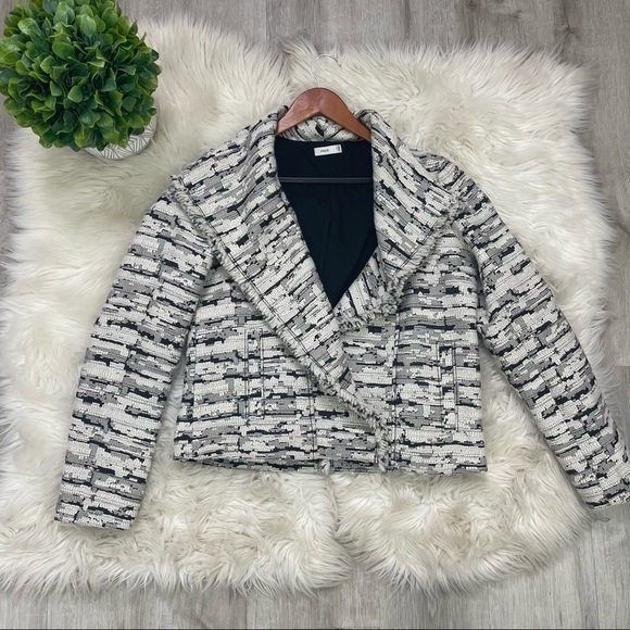 Vince Frayed Edge Jacket Blazer‎ Black & White Wool - Picture 2 of 11